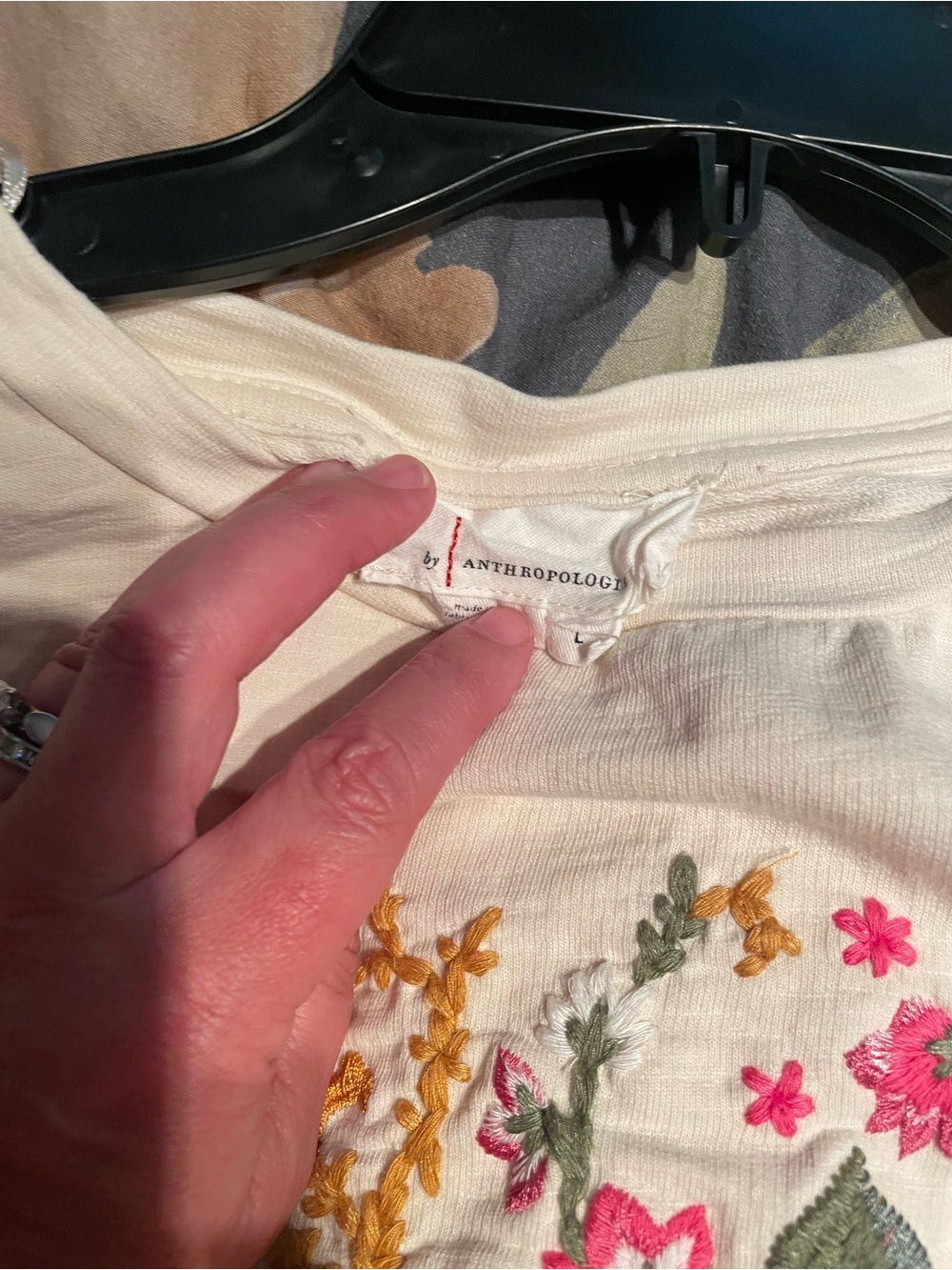 Anthropologie Cream Sweatshirt with Pink & Green Floral Embroidery - Picture 8 of 8